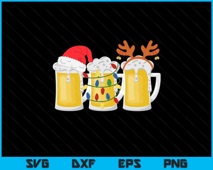 Beer Christmas Mug Santa Reinbeer Xmas Tree Lights SVG PNG Digital Printable Files