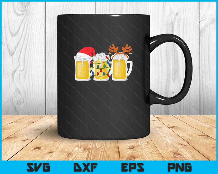 Beer Christmas Mug Santa Reinbeer Xmas Tree Lights SVG PNG Digital Printable Files