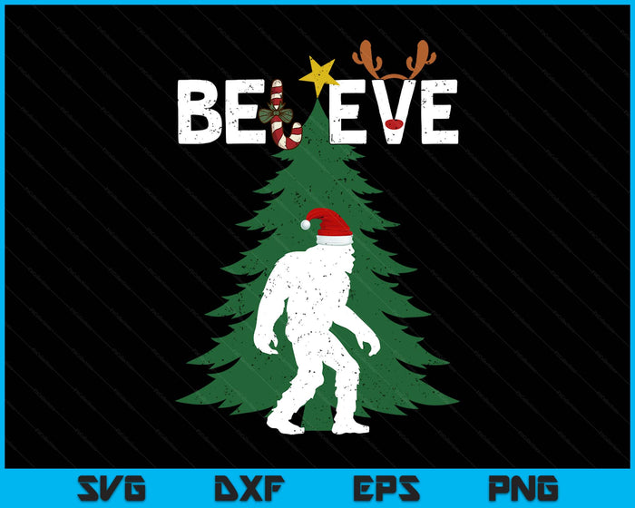 Believe Bigfoot Sasquatch Yeti Santa Hat Christmas Pajamas SVG PNG Digital Printable Files