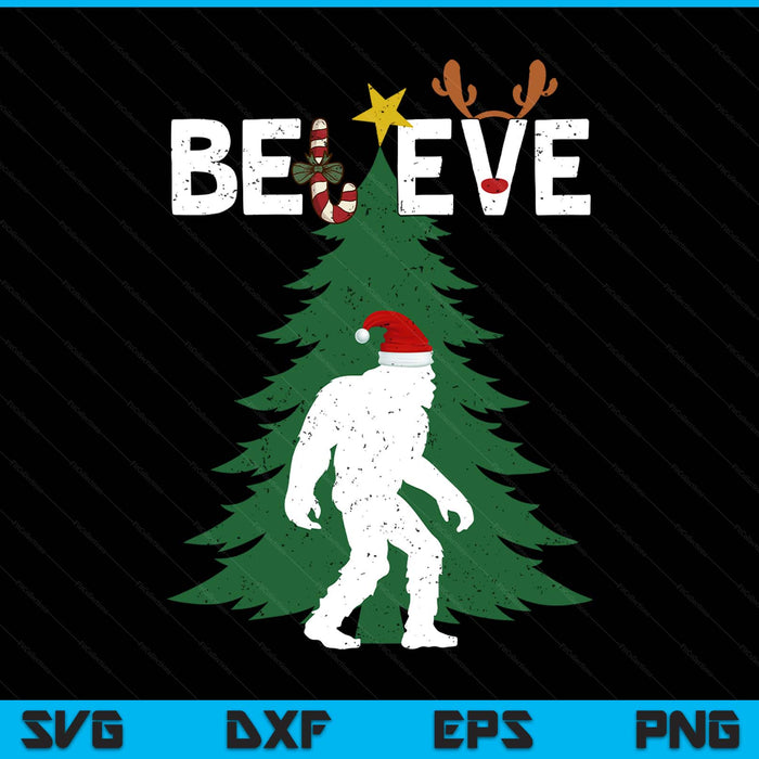 Believe Bigfoot Sasquatch Yeti Santa Hat Christmas Pajamas SVG PNG Digital Printable Files