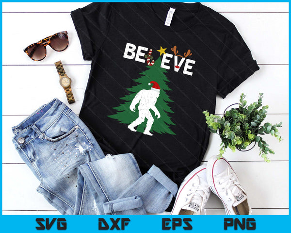 Believe Bigfoot Sasquatch Yeti Santa Hat Christmas Pajamas SVG PNG Digital Printable Files
