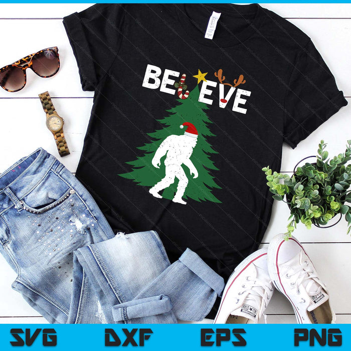 Believe Bigfoot Sasquatch Yeti Santa Hat Christmas Pajamas SVG PNG Digital Printable Files