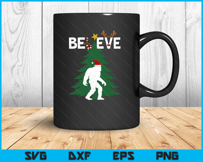 Believe Bigfoot Sasquatch Yeti Santa Hat Christmas Pajamas SVG PNG Digital Printable Files