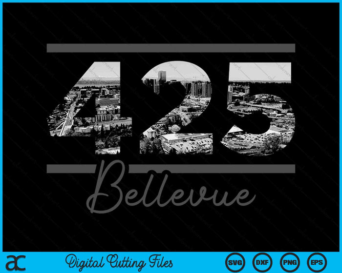 Bellevue 425 Netnummer Skyline Washington Vintage SVG PNG digitale snijbestanden