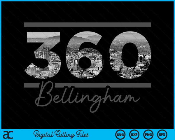 Bellingham 360 Netnummer Skyline Washington Vintage SVG PNG digitale snijbestanden