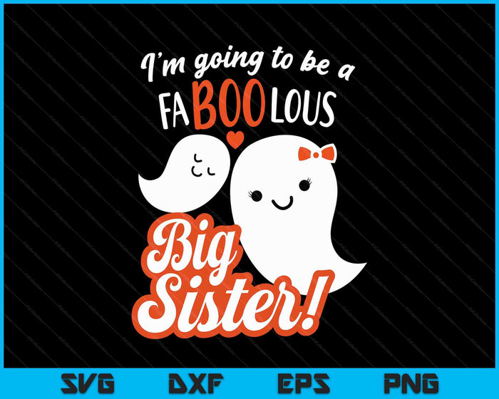 Big Sister Pregnancy Announcement Cute Ghost Girls Halloween SVG PNG Digital Printable Files