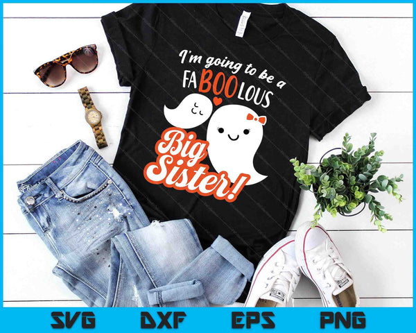 Big Sister Pregnancy Announcement Cute Ghost Girls Halloween SVG PNG Digital Printable Files