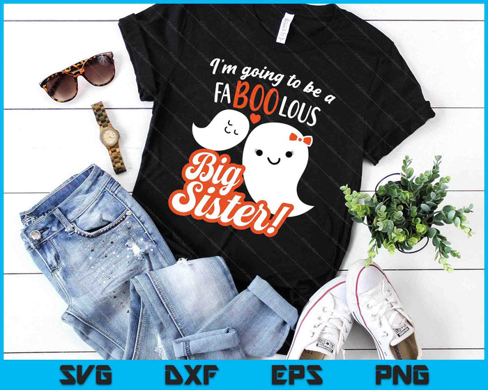 Big Sister Pregnancy Announcement Cute Ghost Girls Halloween SVG PNG Digital Printable Files