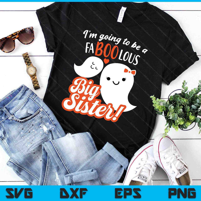 Big Sister Pregnancy Announcement Cute Ghost Girls Halloween SVG PNG Digital Printable Files