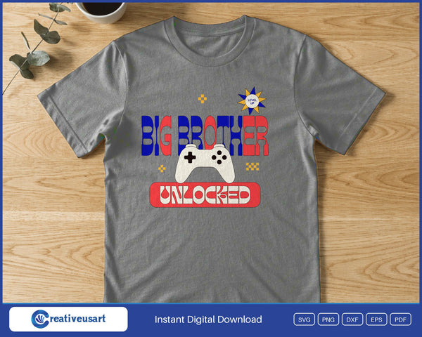 Big Brother Unlocked game controller SVG printed on a white t-shirt for a pregnancy announcement photo