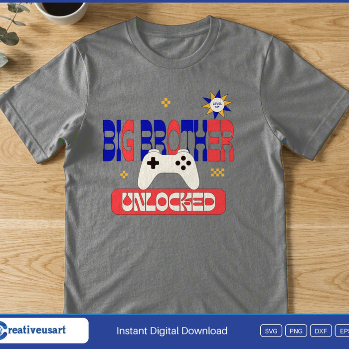 A game controller in red, white and blue letters reading Big Brother Unlocked, on a gray t-shirt