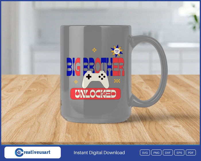Big Brother Unlocked game controller SVG design on a white coffee mug