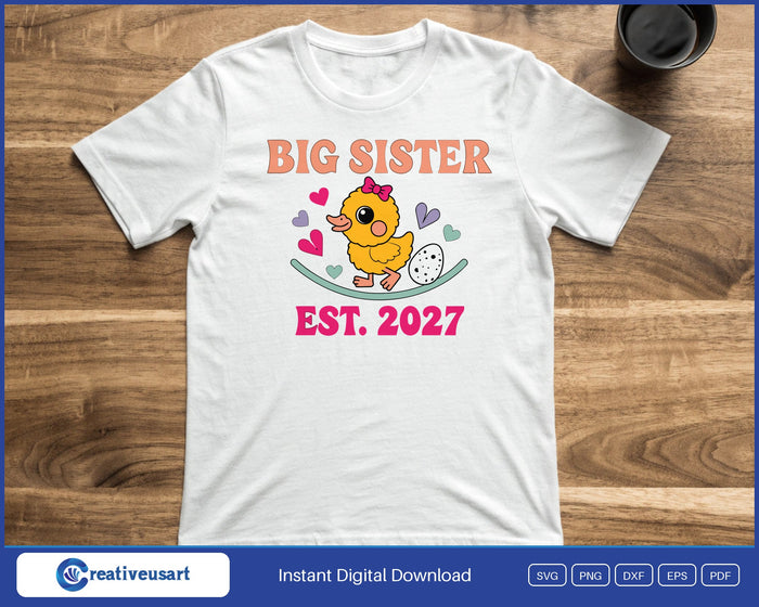 Big Sister Est. 2027 design printed on a white t-shirt