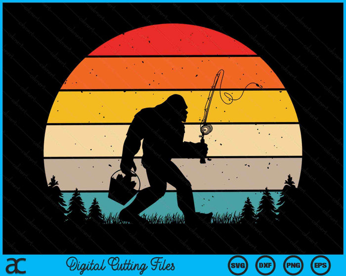 Bigfoot Fishing Retro Sasquatch papa SVG PNG digitale snijbestanden