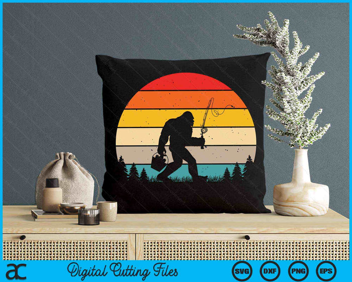 Bigfoot Fishing Retro Sasquatch papa SVG PNG digitale snijbestanden