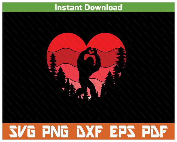 Bigfoot Heart Valentine's Day Love Sasquatch SVG PNG Digital Printable Files