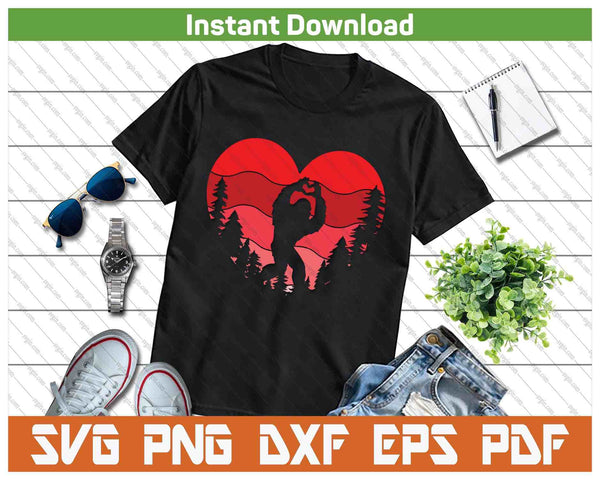 Bigfoot Heart Valentine's Day Love Sasquatch SVG PNG Digital Printable Files