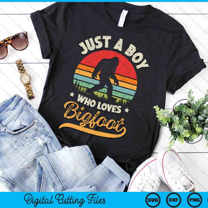Bigfoot Just A Boy Who Loves Sasquatch Funny Retro Vintage SVG PNG Digital Printable Files