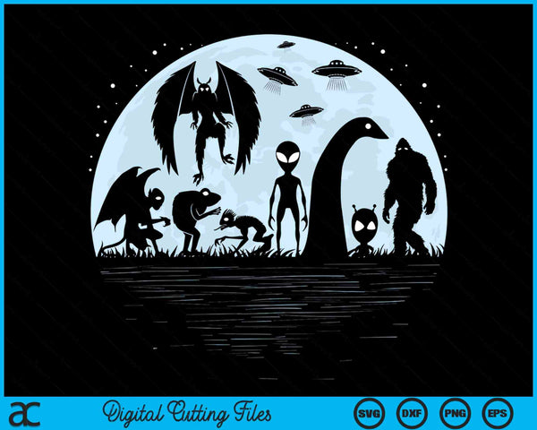 Bigfoot Loch Ness Monster Mothman And Aliens! Cryptid SVG PNG Cutting Printable Files