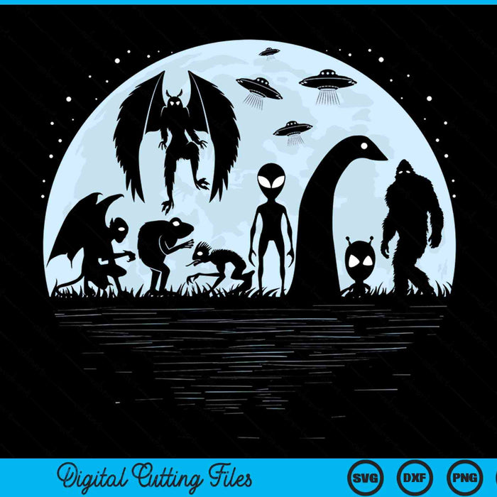 Bigfoot Loch Ness Monster Mothman And Aliens! Cryptid SVG PNG Cutting Printable Files