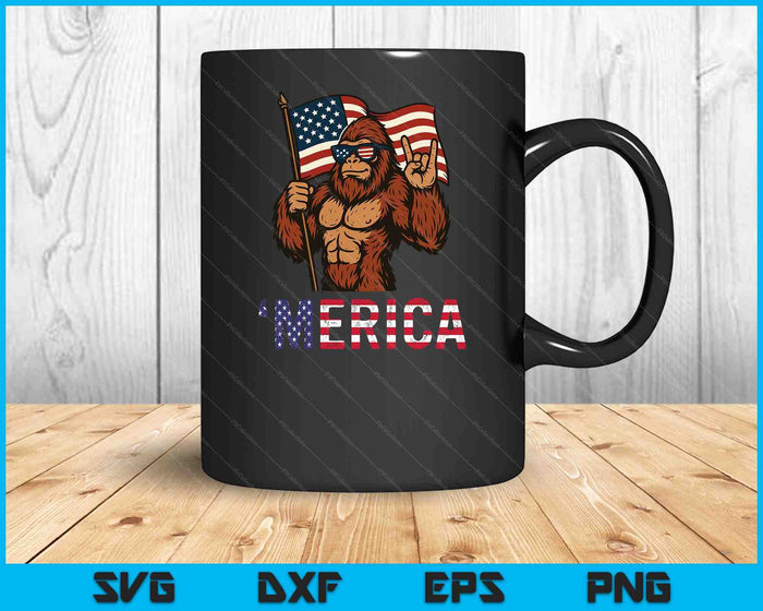 Bigfoot Merica Rock Patriotic American Flag 4th Of July SVG PNG Digital Printable Files