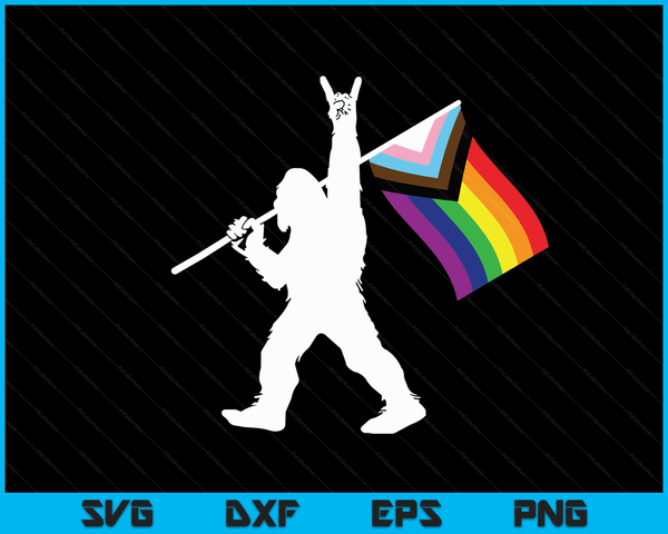Bigfoot Rock On LGBTQ Progressive New Pride Flag SVG PNG Digital Cutting Files