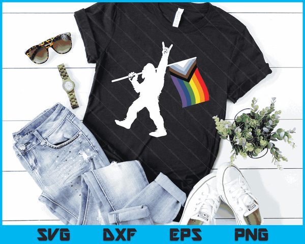 Bigfoot Rock On LGBTQ Progressive New Pride Flag SVG PNG Digital Cutting Files