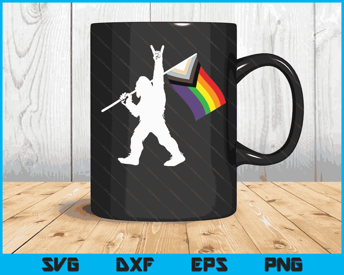 Bigfoot Rock On LGBTQ Progressive New Pride Flag SVG PNG digitale snijbestanden