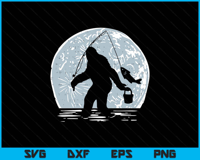 Bigfoot Sasquatch Fishing Moon Funny Fisherman Angler SVG PNG Digital Printable Files
