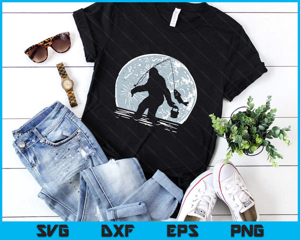 Bigfoot Sasquatch Fishing Moon Funny Fisherman Angler SVG PNG Digital Printable Files