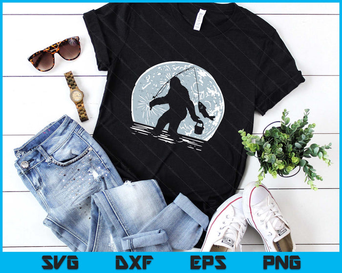 Bigfoot Sasquatch Fishing Moon Funny Fisherman Angler SVG PNG Digital Printable Files