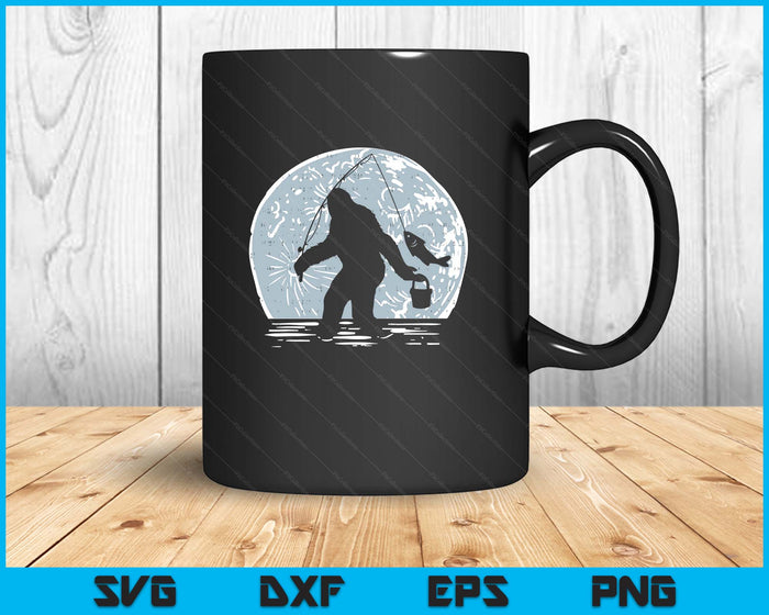 Bigfoot Sasquatch Fishing Moon Funny Fisherman Angler SVG PNG Digital Printable Files