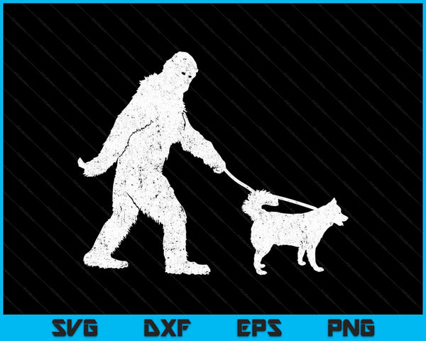 Bigfoot Sasquatch Walking Husky Dog Lovers SVG PNG Cortando archivos imprimibles