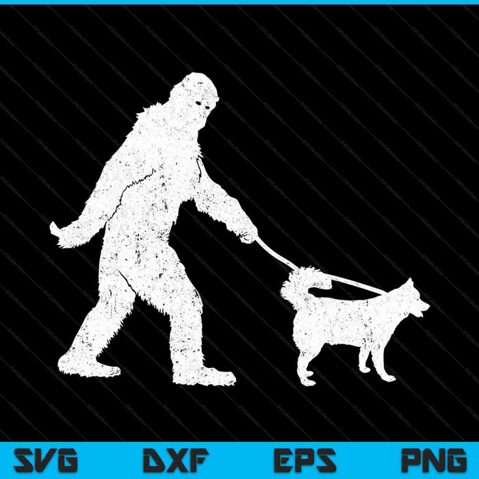 Bigfoot Sasquatch Walking Husky Dog Lovers SVG PNG Cortando archivos imprimibles