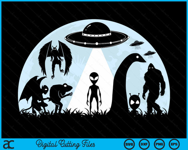 Bigfoot Ufo Loch Ness Monster Mothman And Aliens! Cryptid SVG PNG Digital Cutting Files