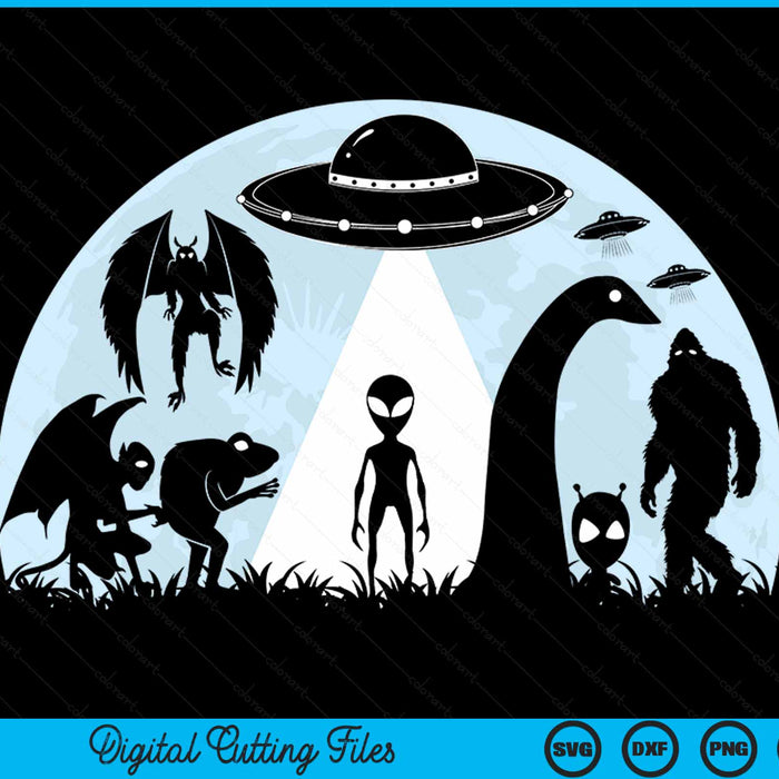 Bigfoot Ufo Loch Ness Monster Mothman And Aliens! Cryptid SVG PNG Digital Cutting Files