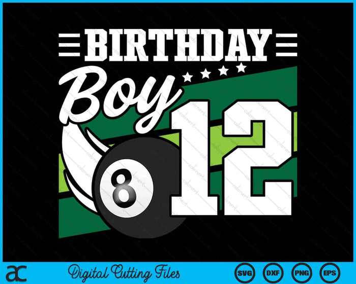 Birthday Boy 12 Years Old Pool Lover Birthday SVG PNG Digital Cutting Files