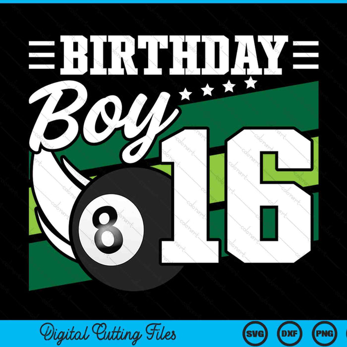 Birthday boy 16 years old pool lover SVG cut file
