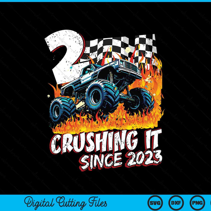 Birthday monster truck 2 year old boys 2nd party born 2023 SVG cut file