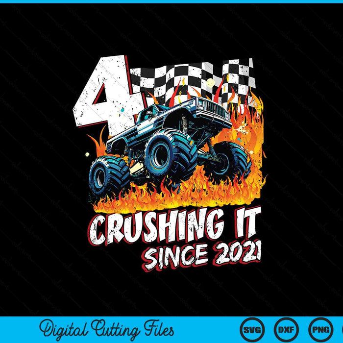 Birthday monster truck 4 year old boys 4th party born 2021 SVG cut file