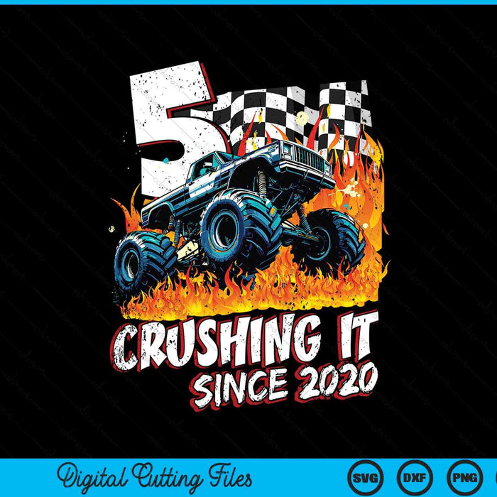 Birthday monster truck 5 year old boys 5th party born 2020 SVG cut file