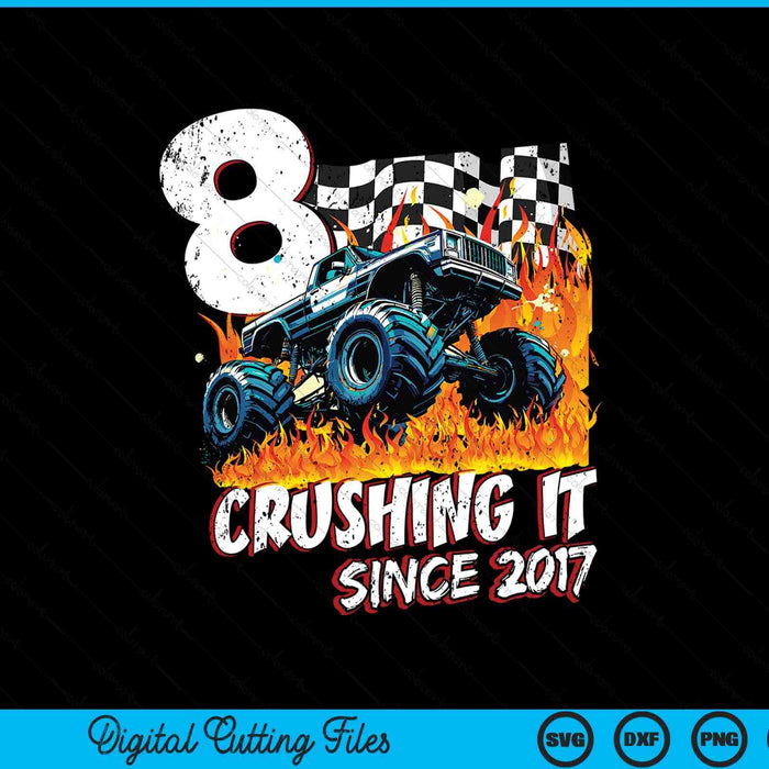 Birthday monster truck 8 year old boys 8th party born 2017 SVG cut file