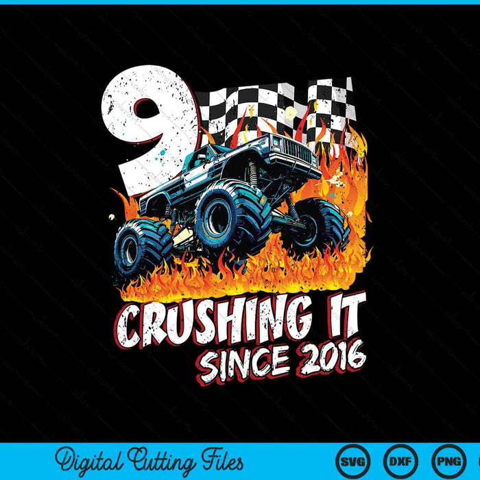Birthday monster truck 9 year old boys 9th party born 2016 SVG cut file