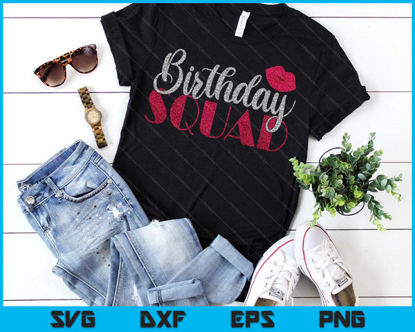 Birthday Squad Party Silver Bday Pink Lips SVG PNG Digital Printable Files