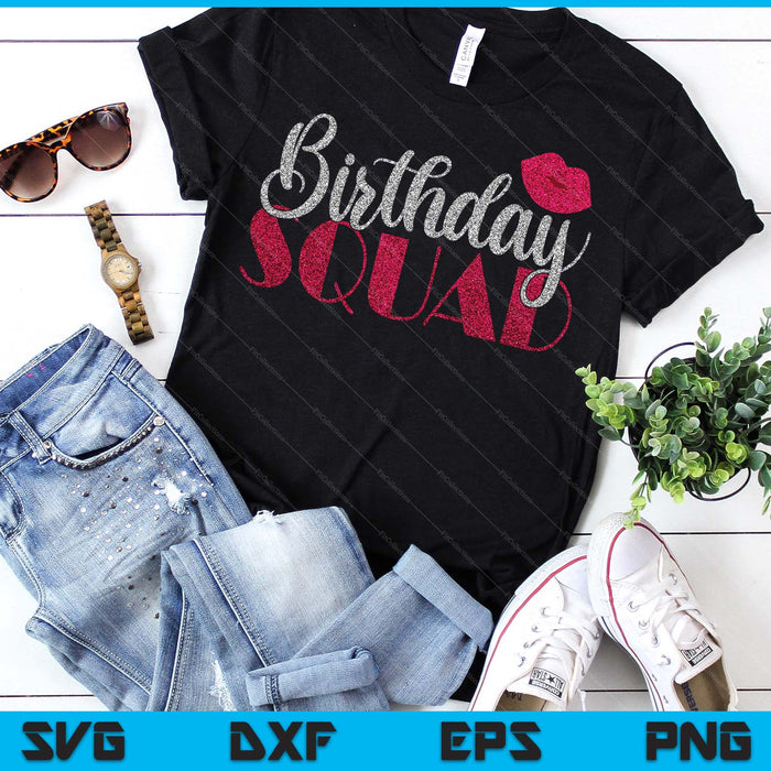 Birthday Squad Party Silver Bday Pink Lips SVG PNG Digital Printable Files