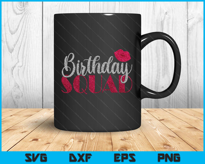 Birthday Squad Party Silver Bday Pink Lips SVG PNG Digital Printable Files