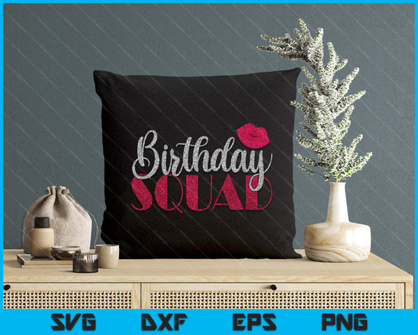 Birthday Squad Party Silver Bday Pink Lips SVG PNG Digital Printable Files