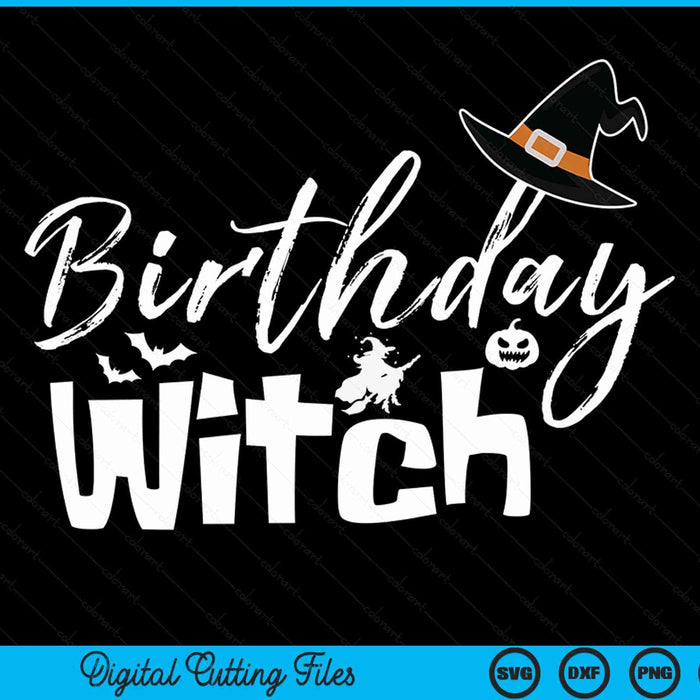 Birthday witch hand lettering with a witch hat, Halloween birthday SVG