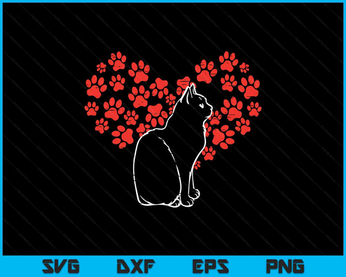 Black Cat Paw Heart Cute Valentines Day Animal Lover SVG PNG Digital Printable Files