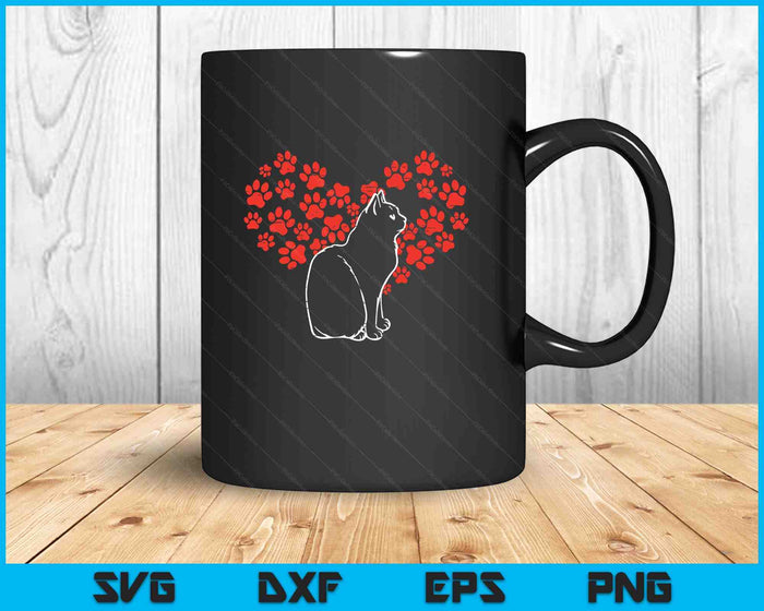 Black Cat Paw Heart Cute Valentines Day Animal Lover SVG PNG Digital Printable Files